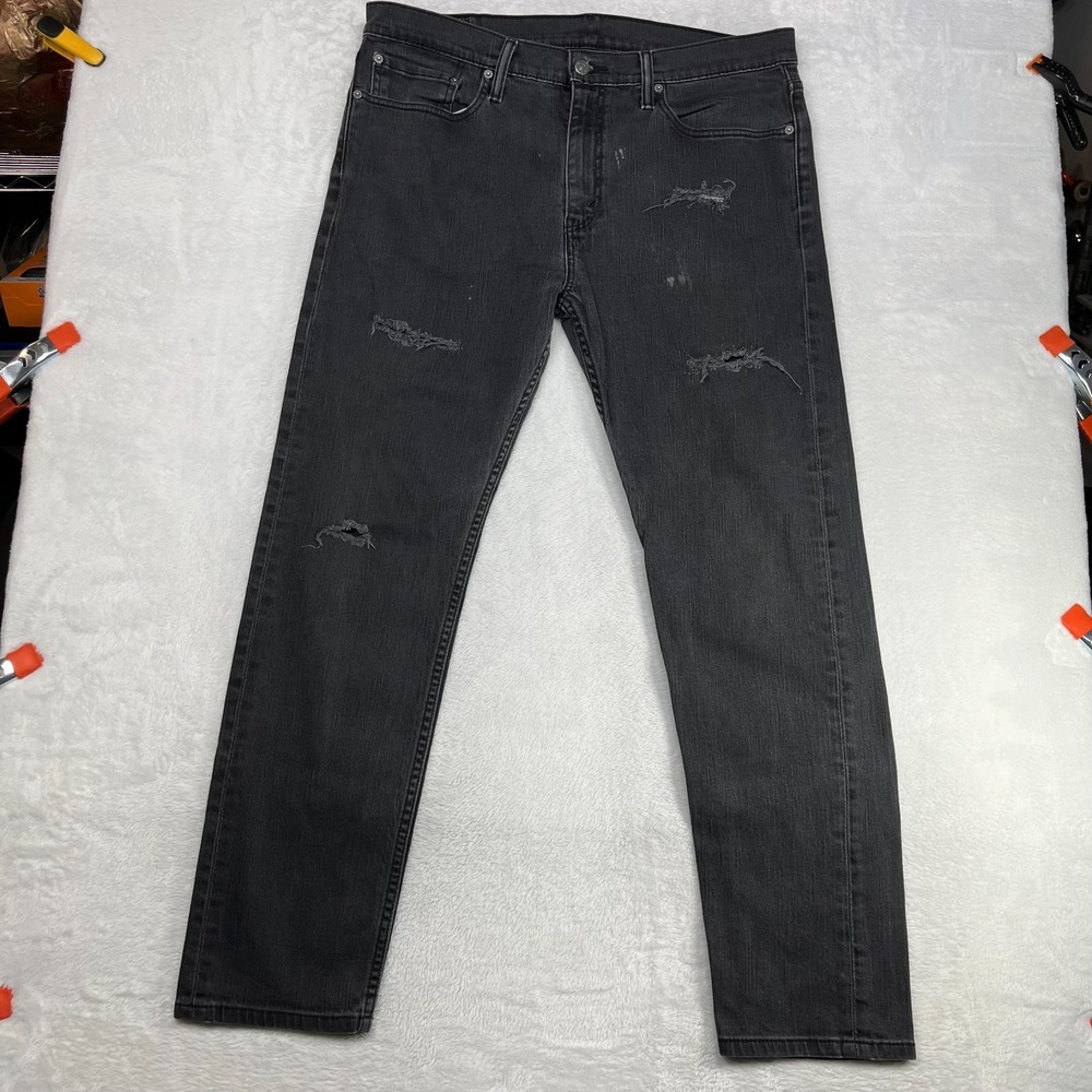 Levi's 508 Jeans‎ Men's Black Denim Stretch Distressed Slim Straight - 37x30.5